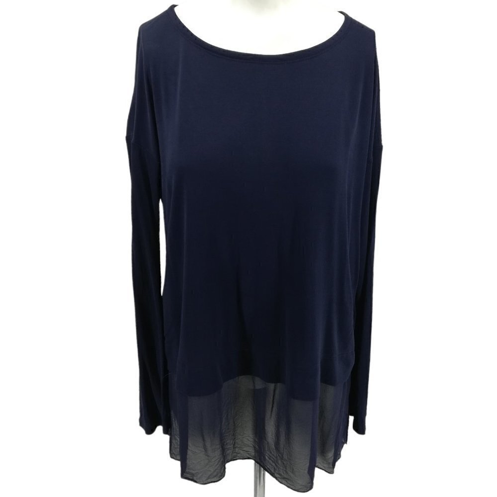 Eileen Fisher 100% Silk Long Sleeve Blue Blouse Size Petite S Sheer Hem Career